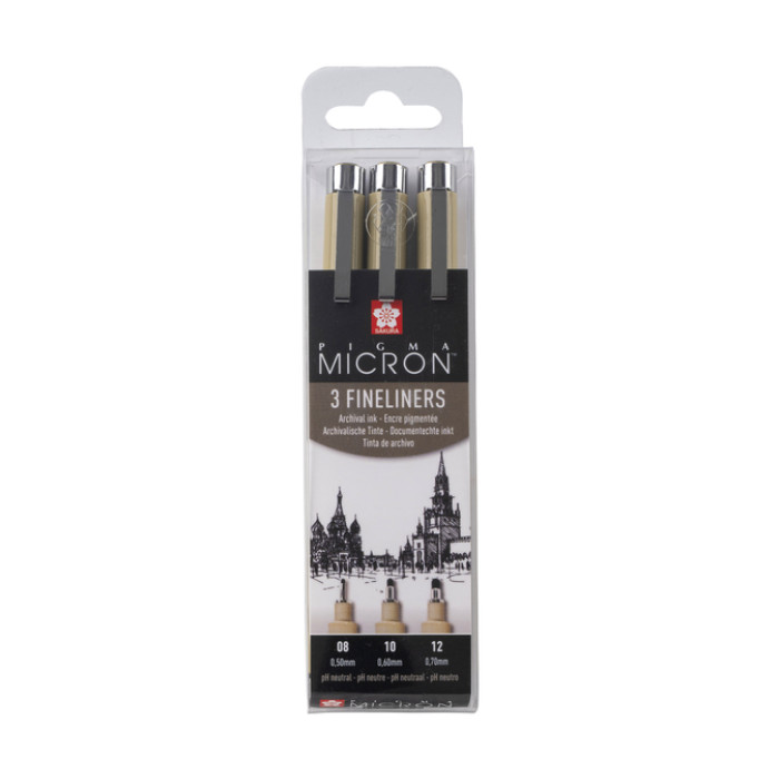 Fineliner Sakura Pigma Micron set à 3 schrijfbreedtes breed zwart