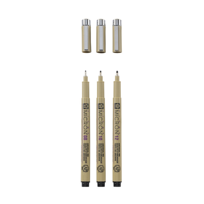 Fineliner Sakura Pigma Micron set à 3 schrijfbreedtes breed zwart