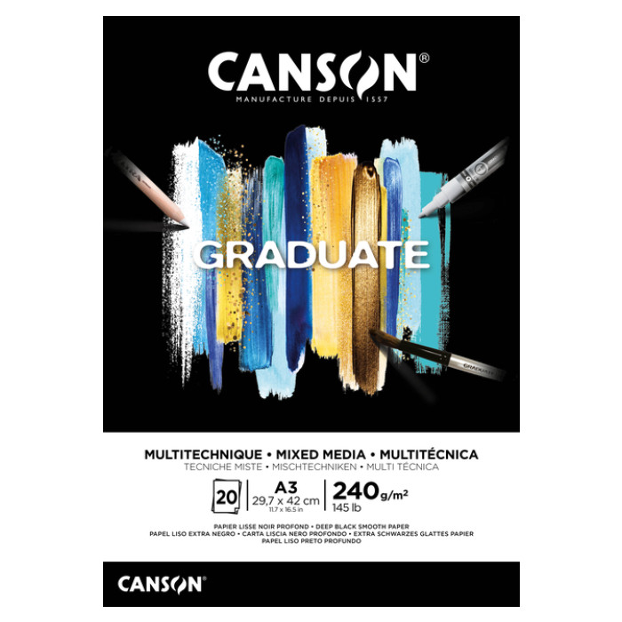 Mixed mediapapier Canson Graduate Mixed Media 20vel 240gr A3 zwart
