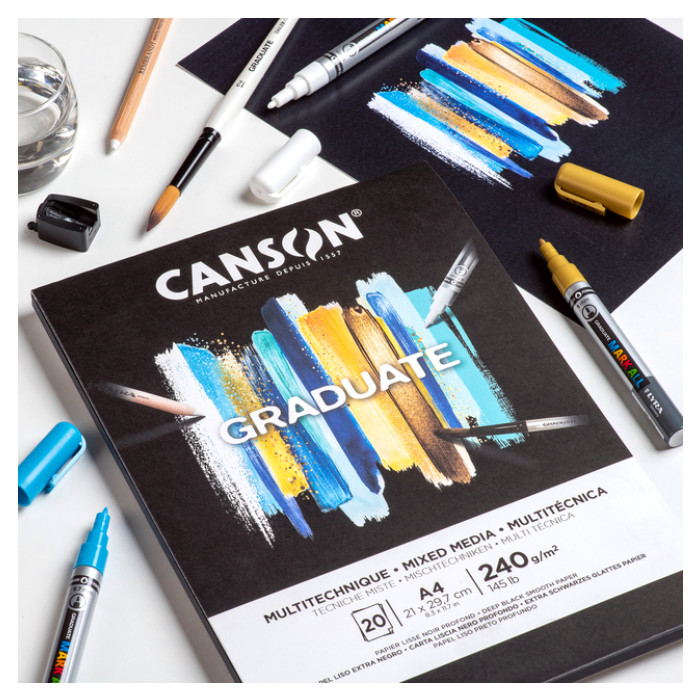Mixed mediapapier Canson Graduate Mixed Media 20vel 240gr A3 zwart