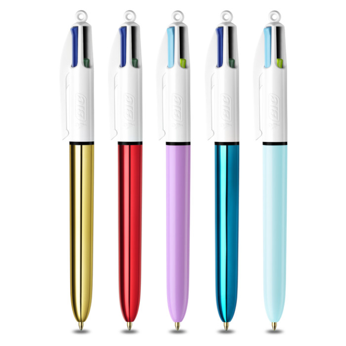 Balpen Bic 4kleuren My Bic medium assorti blik à 5 stuks