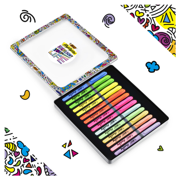 Markeerstift Bic grip Highlight your life assorti blik à 15 stuks