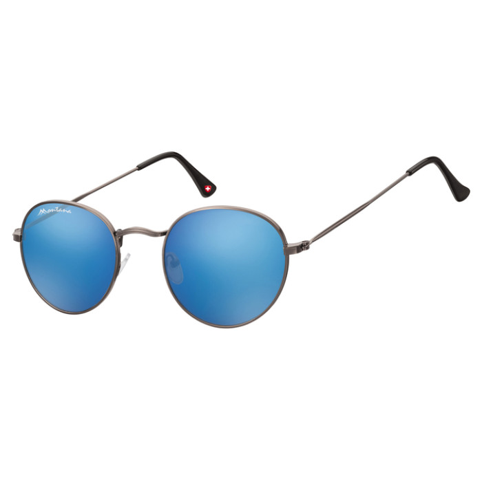 Zonnebril Montana met Revo blauw rond glas met staalkleurig