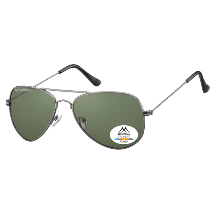 Zonnebril Montana met groen G15 gepolariseerd glas staalkleurig