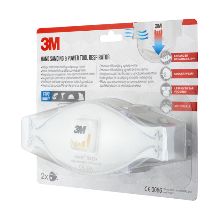 Stofmasker 3M Aura voor schuren 9322 FFP2 met ventiel 2 stuks