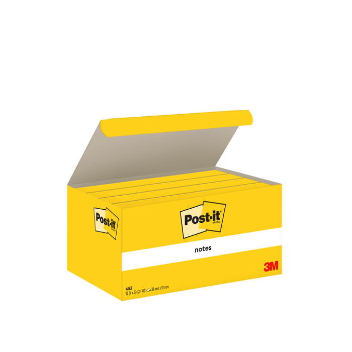 Memoblok Post-it 653 38x51mm geel 3 stuks