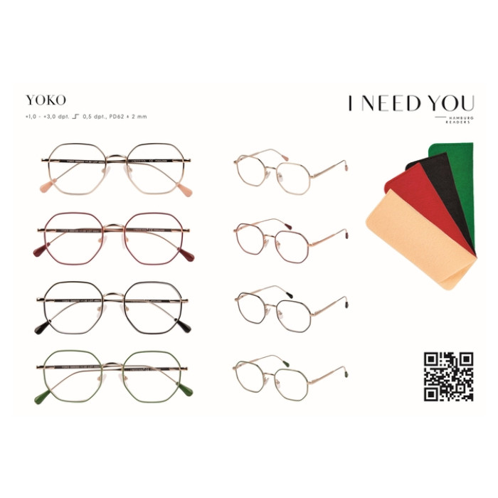 Leesbril I  Need You Yoko assorti doos à 20 brillen en hoesjes