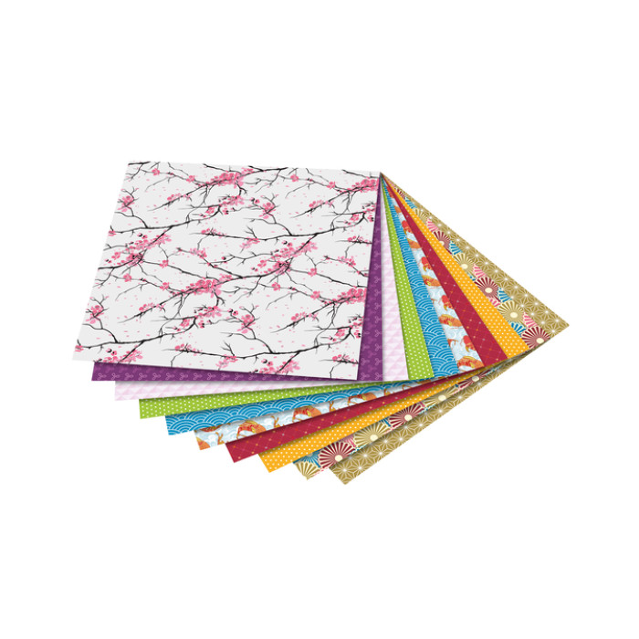 Vouwblaadjes Folia 80gr 15x15cm 50 vel 2-zijdig Japan 10 designs ass