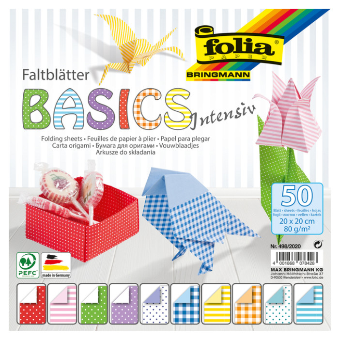 Vouwblaadjes Folia 80gr 20x20cm 50 vel 2-zijdig 10 basics designs