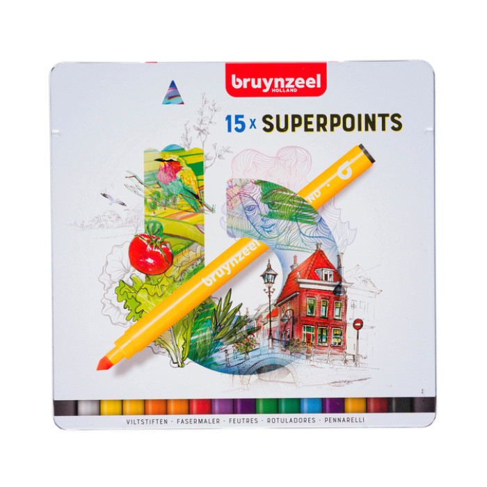 Viltstift Bruynzeel Creatives Superpoints assorti blik à 15 stuks