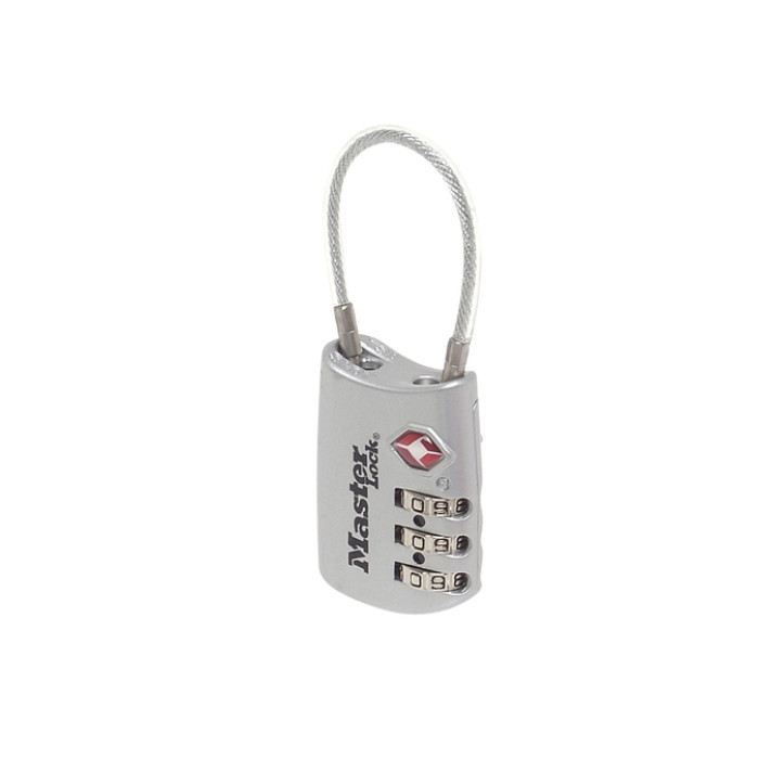 Hangslot Masterlock 3-cijfer combinatie TSA met kabel assorti in willekeurige kleur 30mm