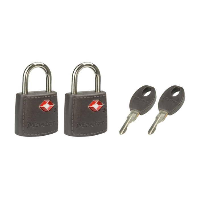 Hangslot Masterlock 2 gelijksluitend ABS cover TSA assorti in willekeurige kleur 30mm 2 stuks