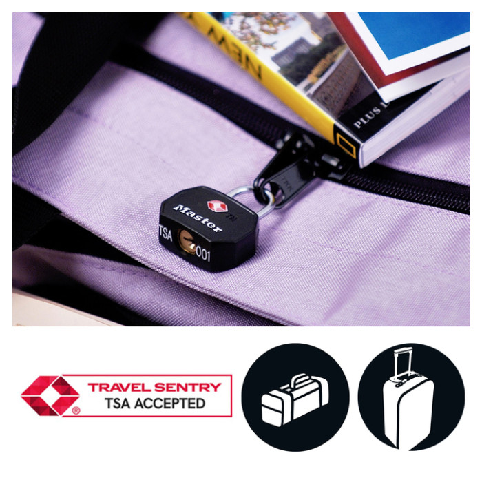Hangslot Masterlock 2 gelijksluitend aluminium TSA zwart 30mm 2 stuks