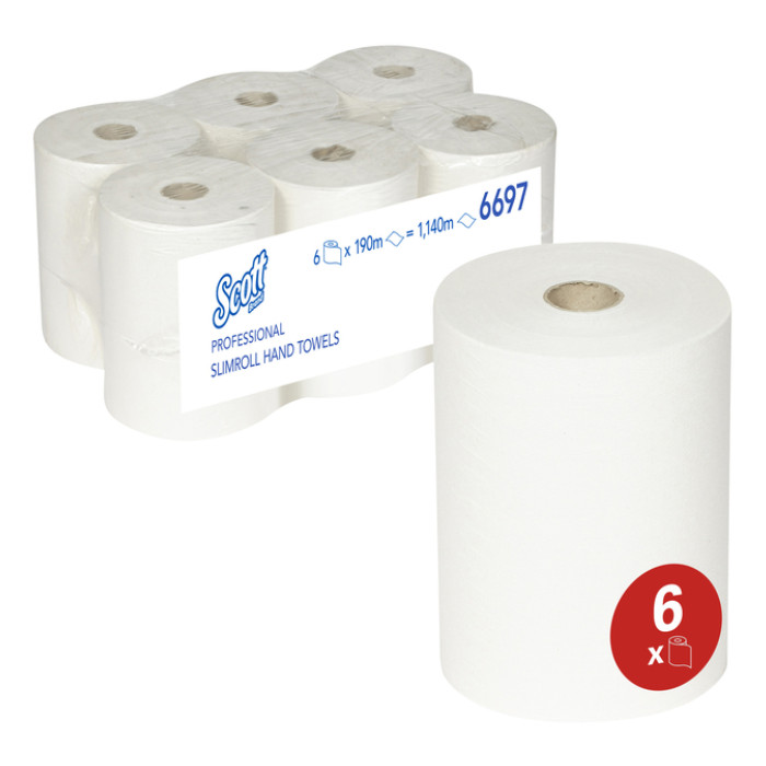 Handdoekrol Scott Slimroll 1-laags 190m wit 6697