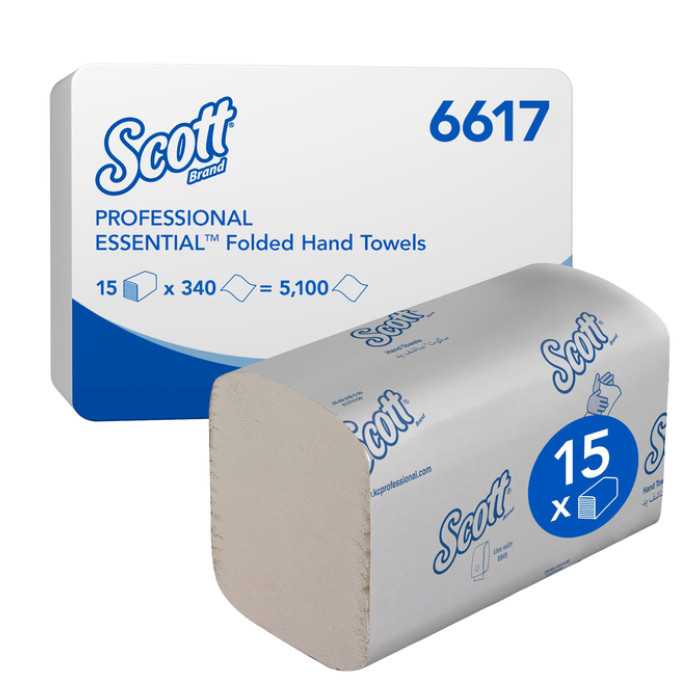 Handdoek Scott Essential i-vouw 1-laags 200x212mm 15x340 vel wit 6617