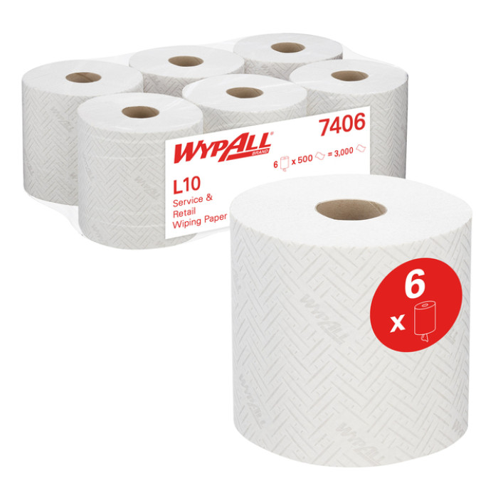 Poetspapier WypAll L10 GeneralClean 1-laags 500 vel wit 7406