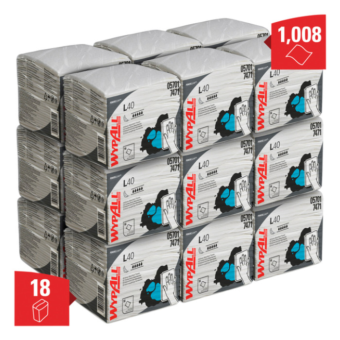 Reinigingsdoek WypAll L40 PowerClean 1-laags 18x56 vel wit 7471