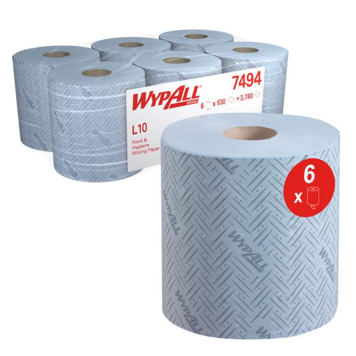 Poetspapier WypAll L10 GeneralClean 1-laags 630 vel blauw 7494