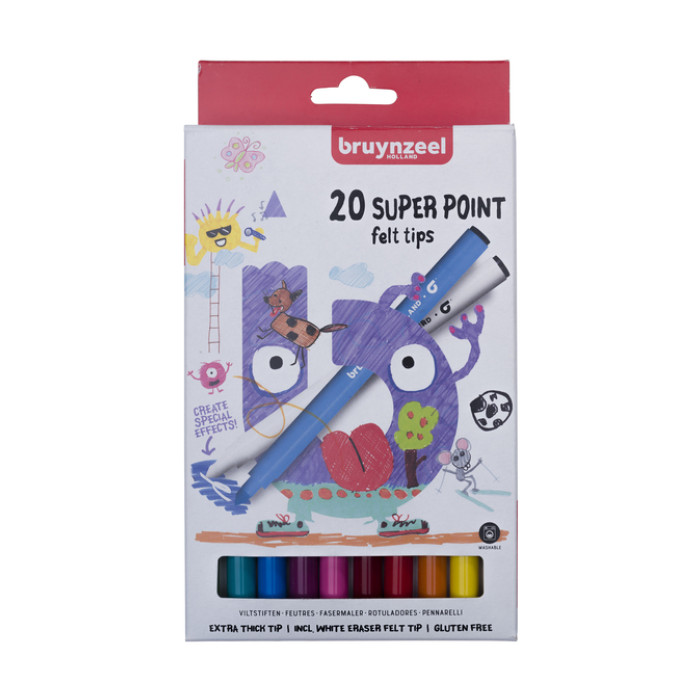 Viltstift Bruynzeel Kids Super Point assorti 20 stuks