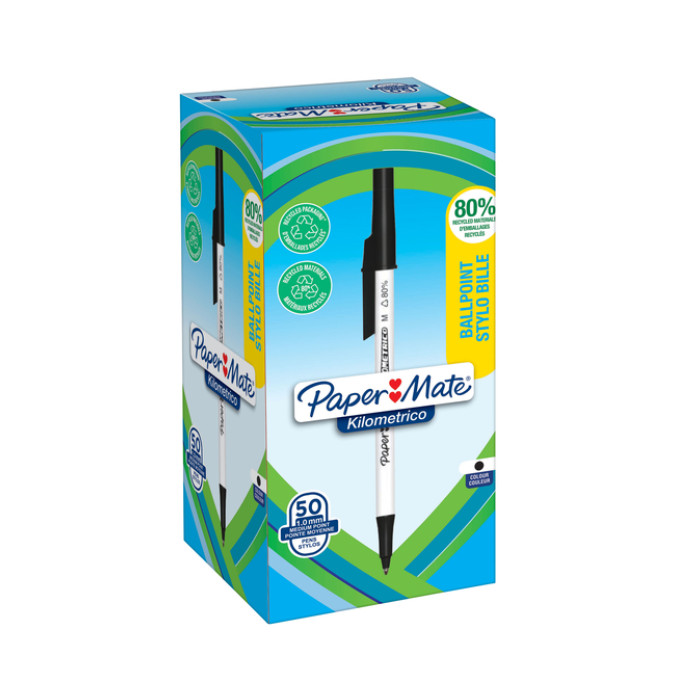 Balpen Paper Mate Kilometrico Recycled medium zwart