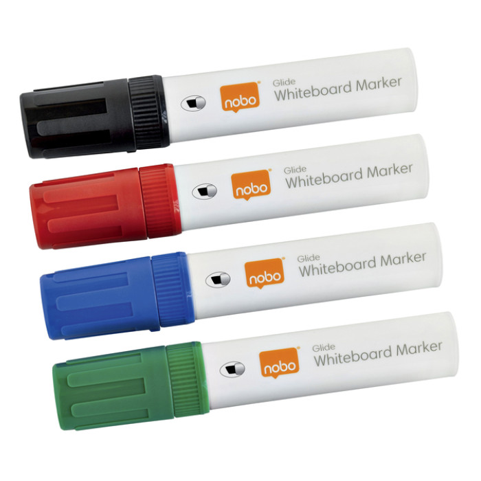 Whiteboardmarker Nobo Glide schuin assorti 10mm 4stuks