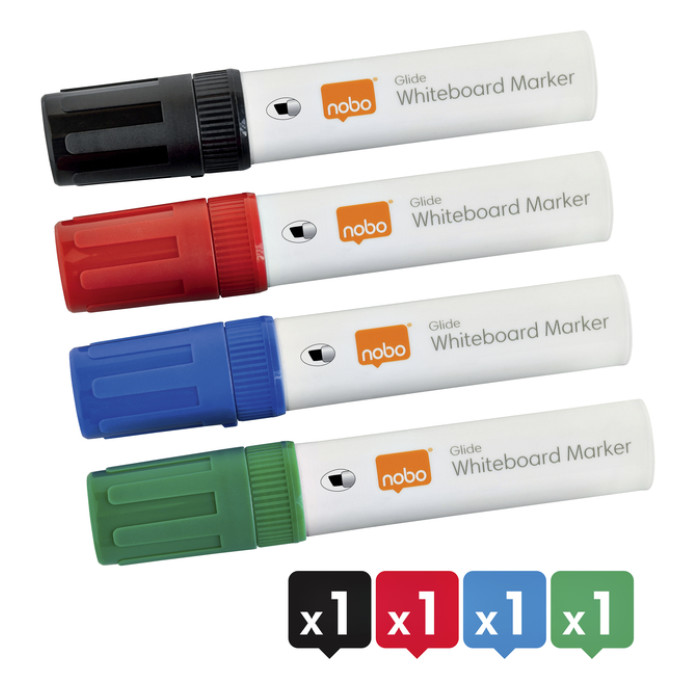 Whiteboardmarker Nobo Glide schuin assorti 10mm 4stuks