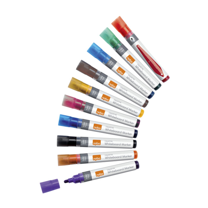 Whiteboardmarker Nobo Liquid ink rond assorti 3mm 10stuks
