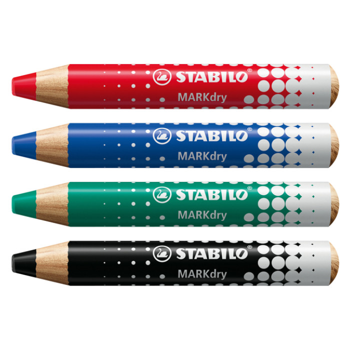 Whiteboardpotlood STABILO MARKdry 648/4 + slijper-microvezel ass 4st