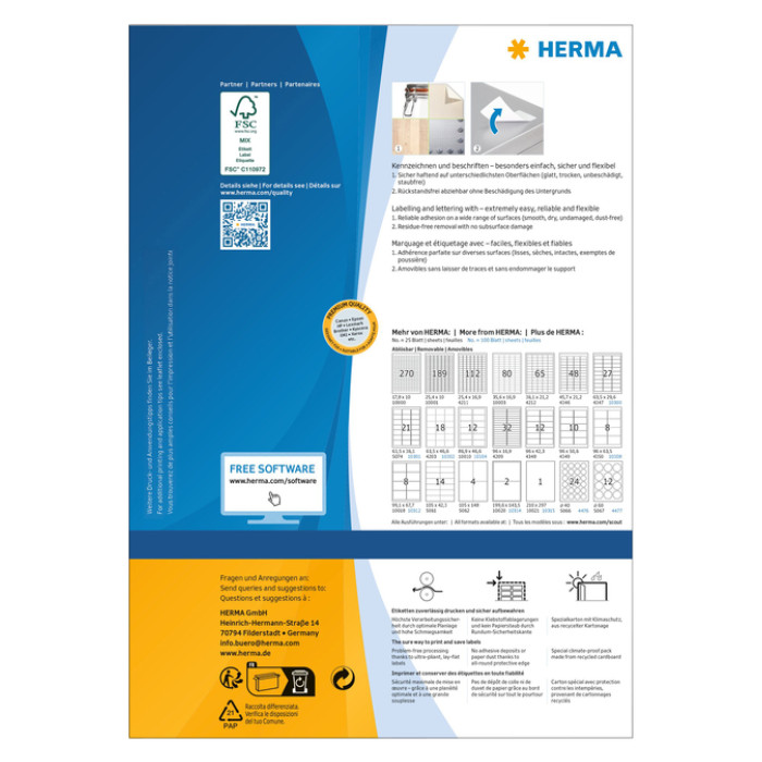 Etiket HERMA 10301 63.5x38.1mm verwijderbaar wit 2100 stuks