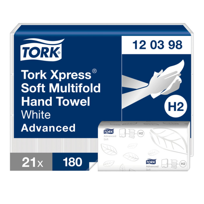 Handdoek Tork H2 Xpress Advanced multifold 2-laags 212x255mm 21x180 vel wit 120398