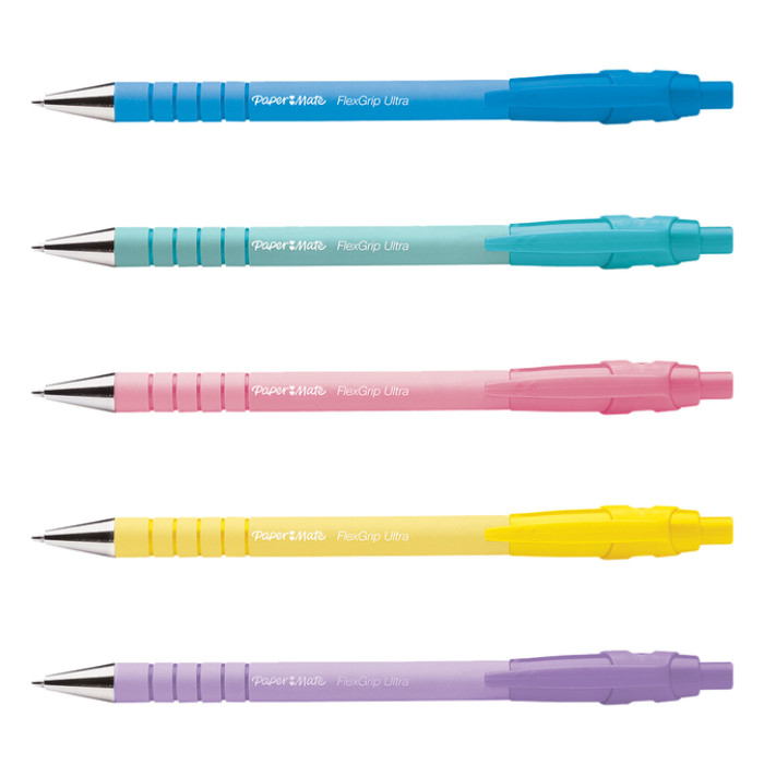 Balpen Paper Mate Flexgrip drukknop pastel schrijfkleur zwart