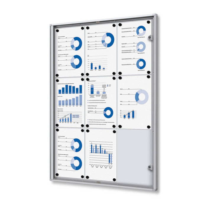 Vitrinebord Quantore voor binnen 9x A4 zilver