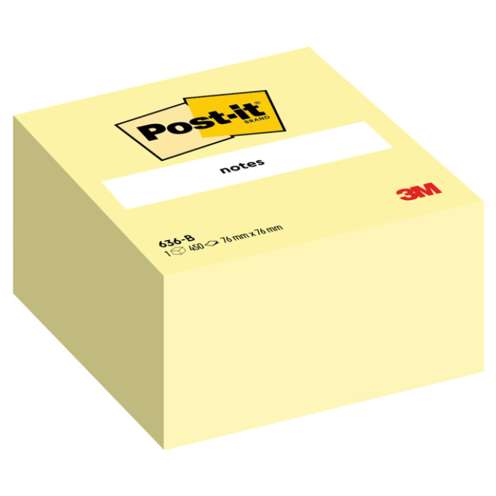 Memoblok 3M Post-it 636 76x76mm kubus geel 450 vel