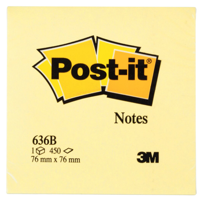 Memoblok 3M Post-it 636 76x76mm kubus geel 450 vel
