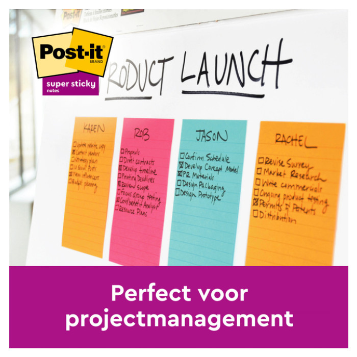 Memoblok 3M Post-it 584 127x203mm Super Sticky lijn assorti kleur 4 stuks