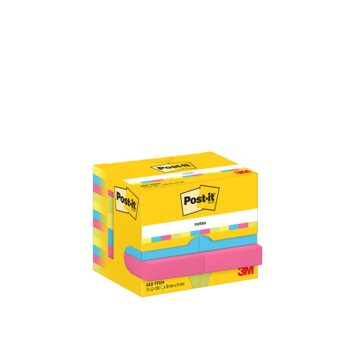 Memoblok 3M Post-it 653 38x51mm neon assorti kleur 12 stuks