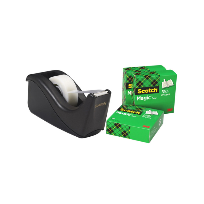 Plakbandhouder Scotch C60 zwart + 4 rollen Magic tape 19mmx33m 5 stuks