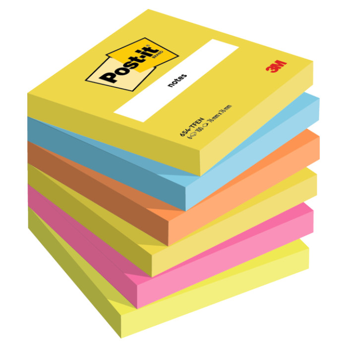 Memoblok 3M Post-it 654 76x76mm Energetic Colours 6 stuks
