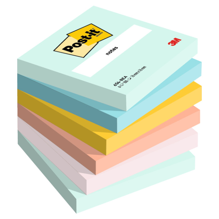 Memoblok 3M Post-it 654 76x76mm Beachside Colour 6 stuks