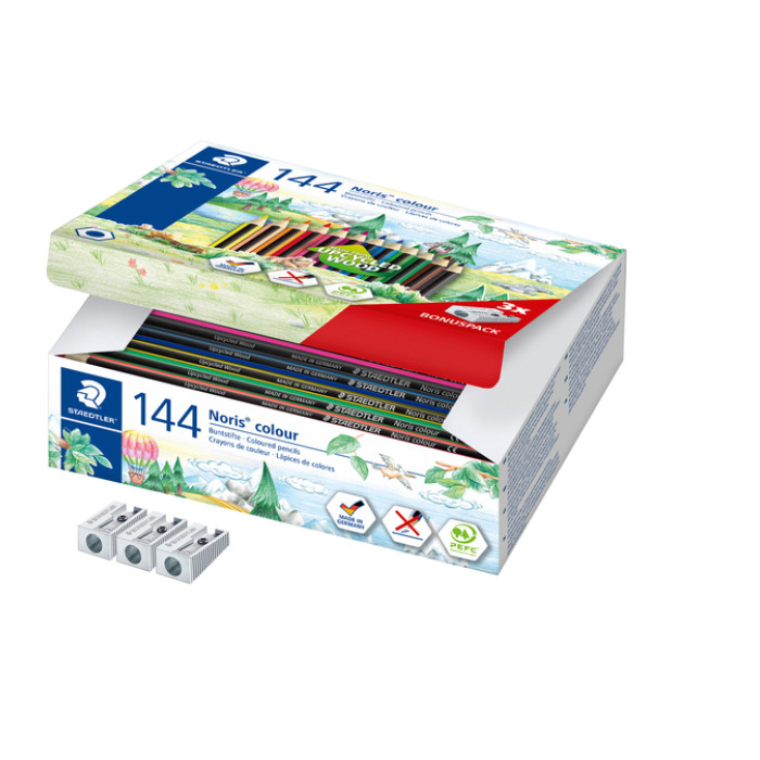 Kleurpotloden Staedtler Noris 12kl-3 slijpers gratis classpack 144st