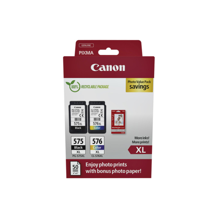 Inktcartridge Canon PG-575XL CL-576XL zw+kl+papier