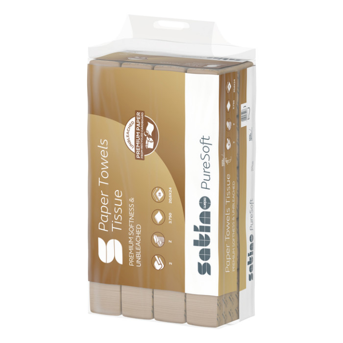 Handdoek Satino PT2 PureSoft z-vouw 2-laags 206x240mm 25x150 vel naturel 277530