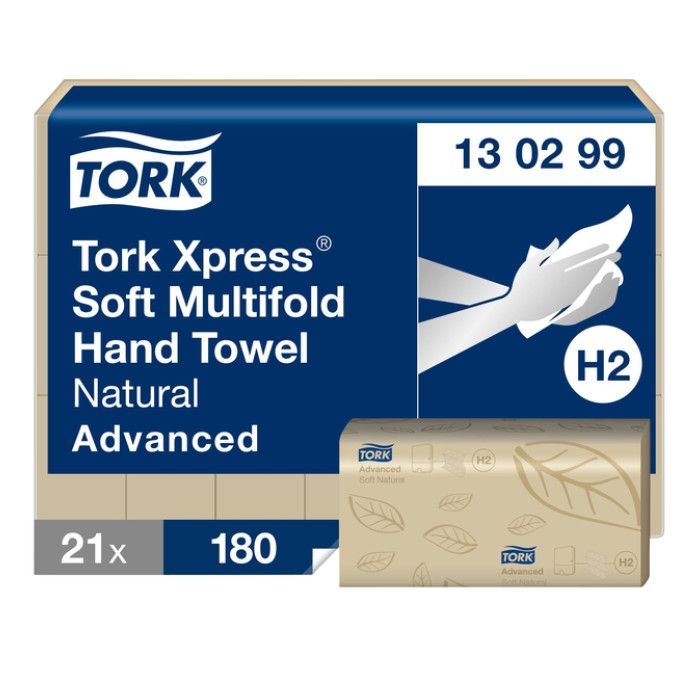 Handdoek Tork H2 Xpress Advanced multifold 2-laags 213x240mm 21x180 vel naturel 130299