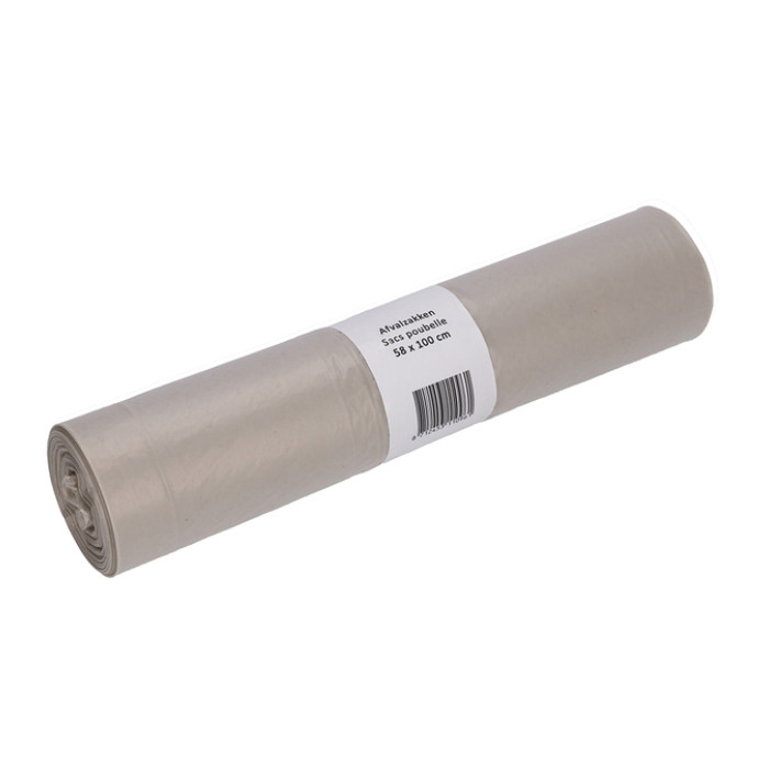 Afvalzak Cleaninq 58x100cm LDPE recycled T50 80L transparant rol à 25 stuks