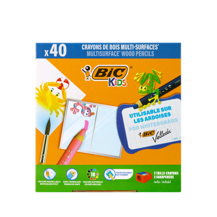 Kleurpotloden Bickids Multi Surface + 2 puntenslijpers ass 10kl 40st