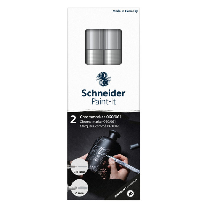 Viltstift  Schneider Paint-it 060 - 061 2.0mm en 0.8mm mtl chrome 2st