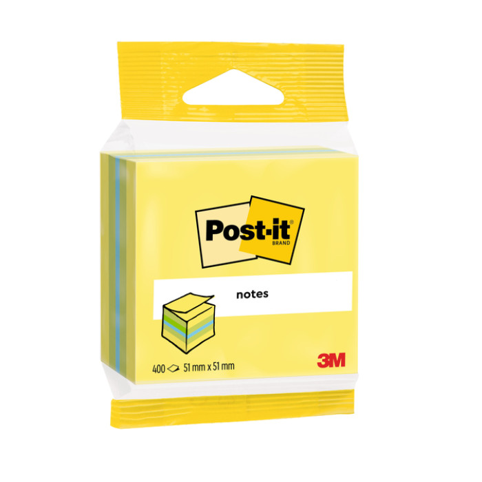 Memoblok 3M Post-it 2012L 51x51mm kubus ass kleur 400 vel