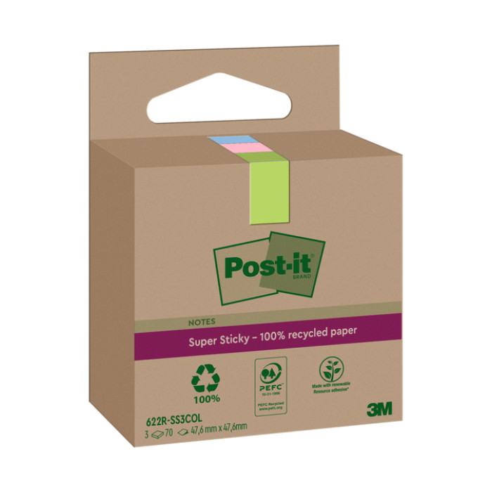 Memoblok 3M Post-it 622 RSS3COL 47.6x47.6mm assorti kleur 3 stuks