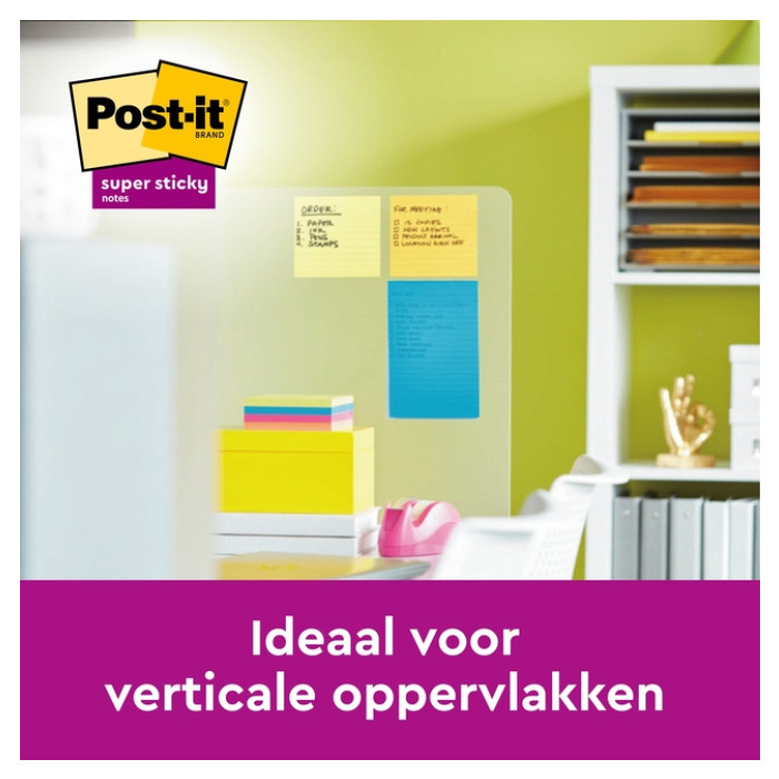 Memoblok 3M Post-it 5845 Super Sticky 127x203mm lijn assorti kleur 90 vel