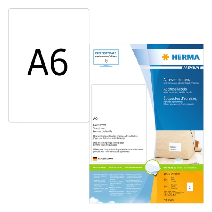 Etiket HERMA 8689 105x148mm premium wit 800 stuks